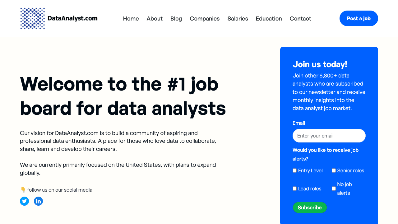 Screenshot of DataAnalyst.com