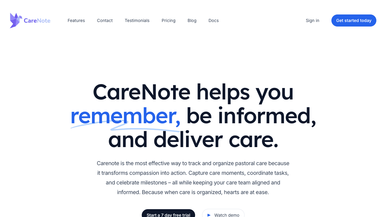 Screenshot of CareNote