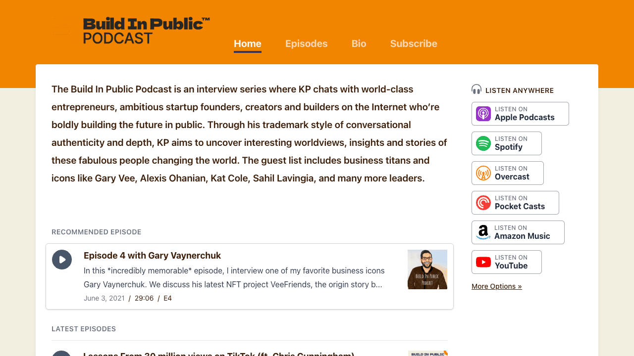 Screenshot of Build in Public Podcast