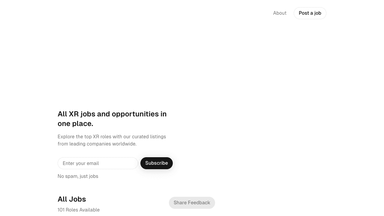 Screenshot of XR Jobs Board