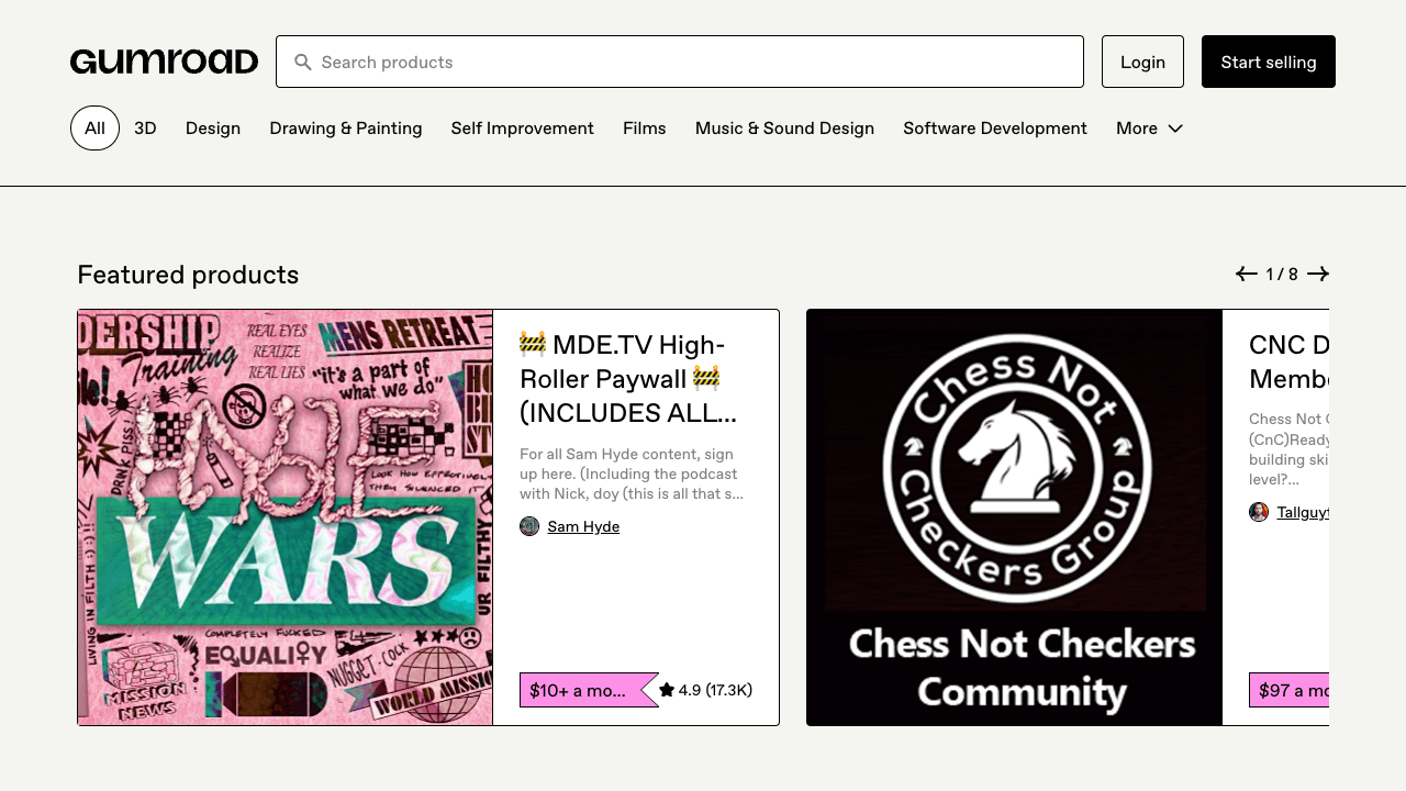 Screenshot of Gumroad